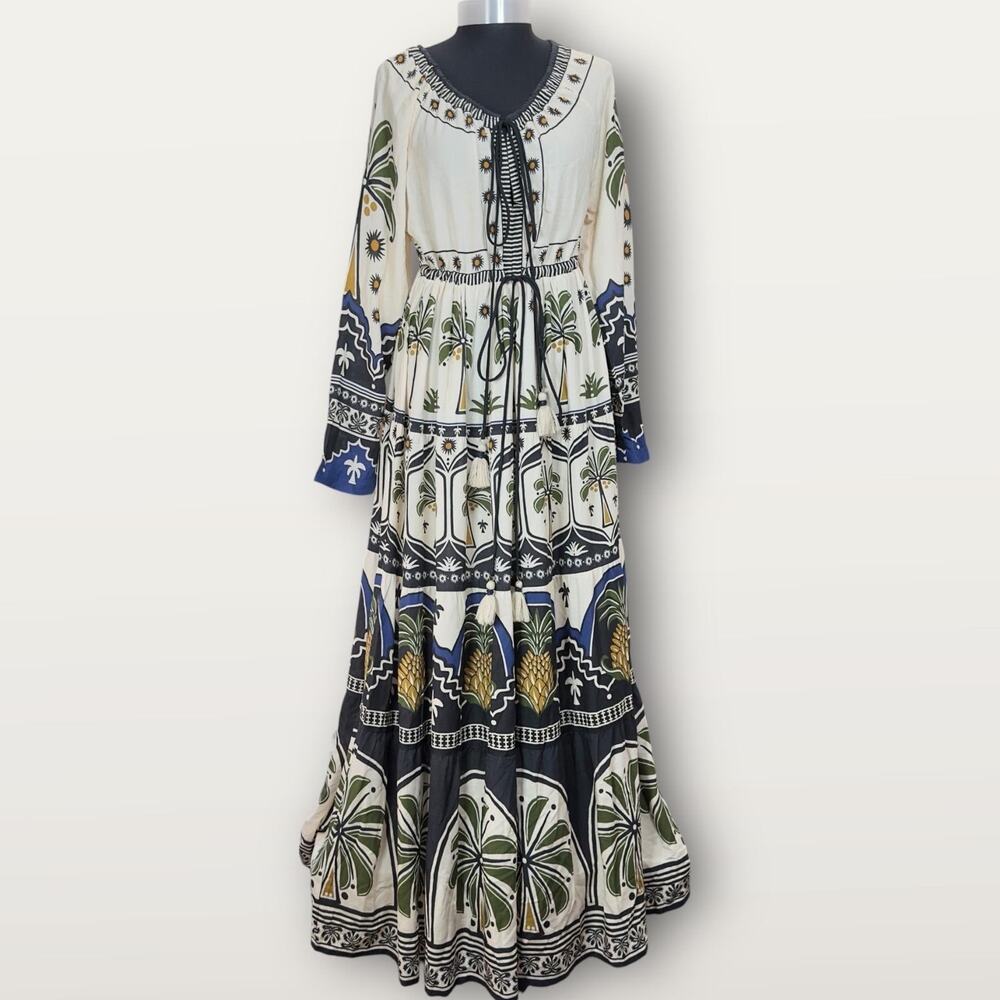 Farm Rio Tropical Garden Maxi Dress Size Medium 100% Viscose Palm Print